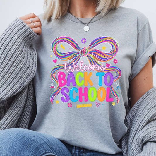 Neon Welcome Back To School Bow - Premium Graphic T-Shirt for Casual Wear
