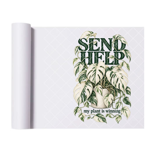 Albo Monstera Send Help - Ready To Press Print Transfer for Apparel, Cotton, Polyester & Blends - High-Quality Print- Commercial Grade