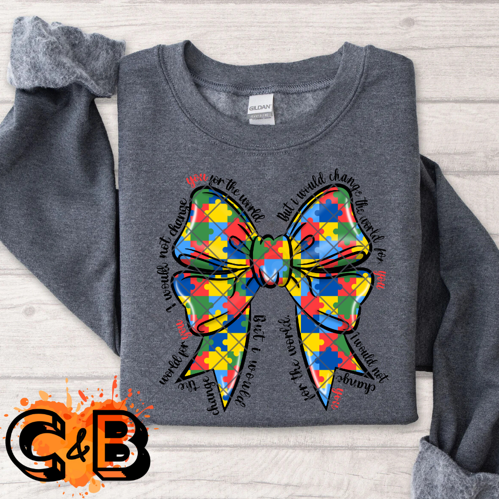 Autism awareness multicolor bow PNG
