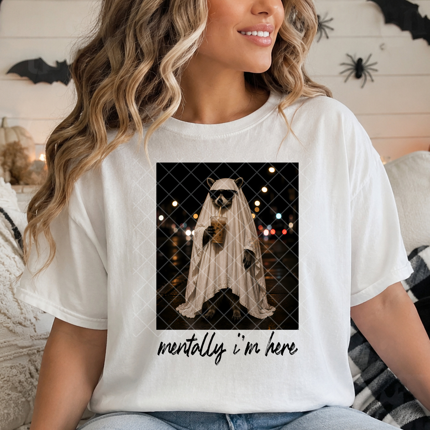 Mentally I'm Here Ghost Raccoon - Premium Graphic T-Shirt for Casual Wear