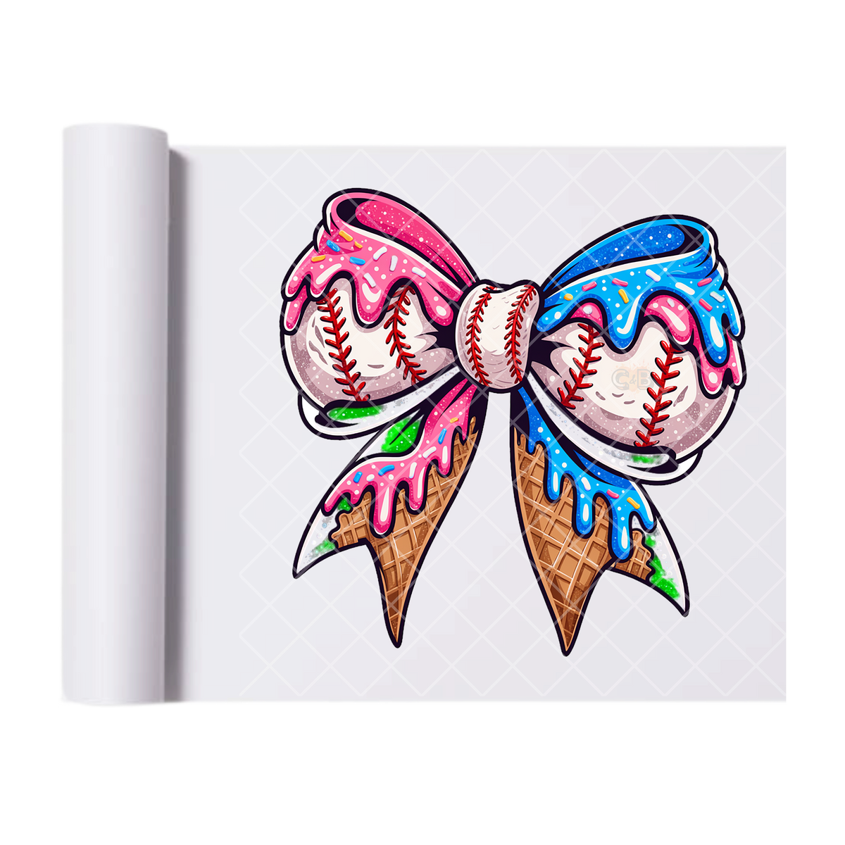 Drippy Baseball Bow - Direct Print Film Transfer for T-Shirts, Cotton, Polyester & Blends - High-Quality Print