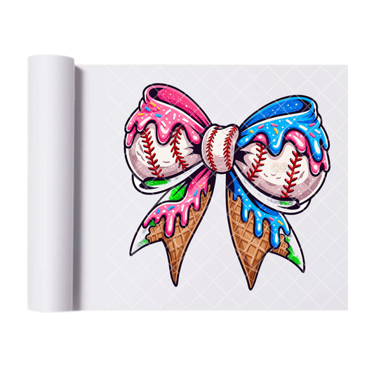 Drippy Baseball Bow - Direct Print Film Transfer for T-Shirts, Cotton, Polyester & Blends - High-Quality Print