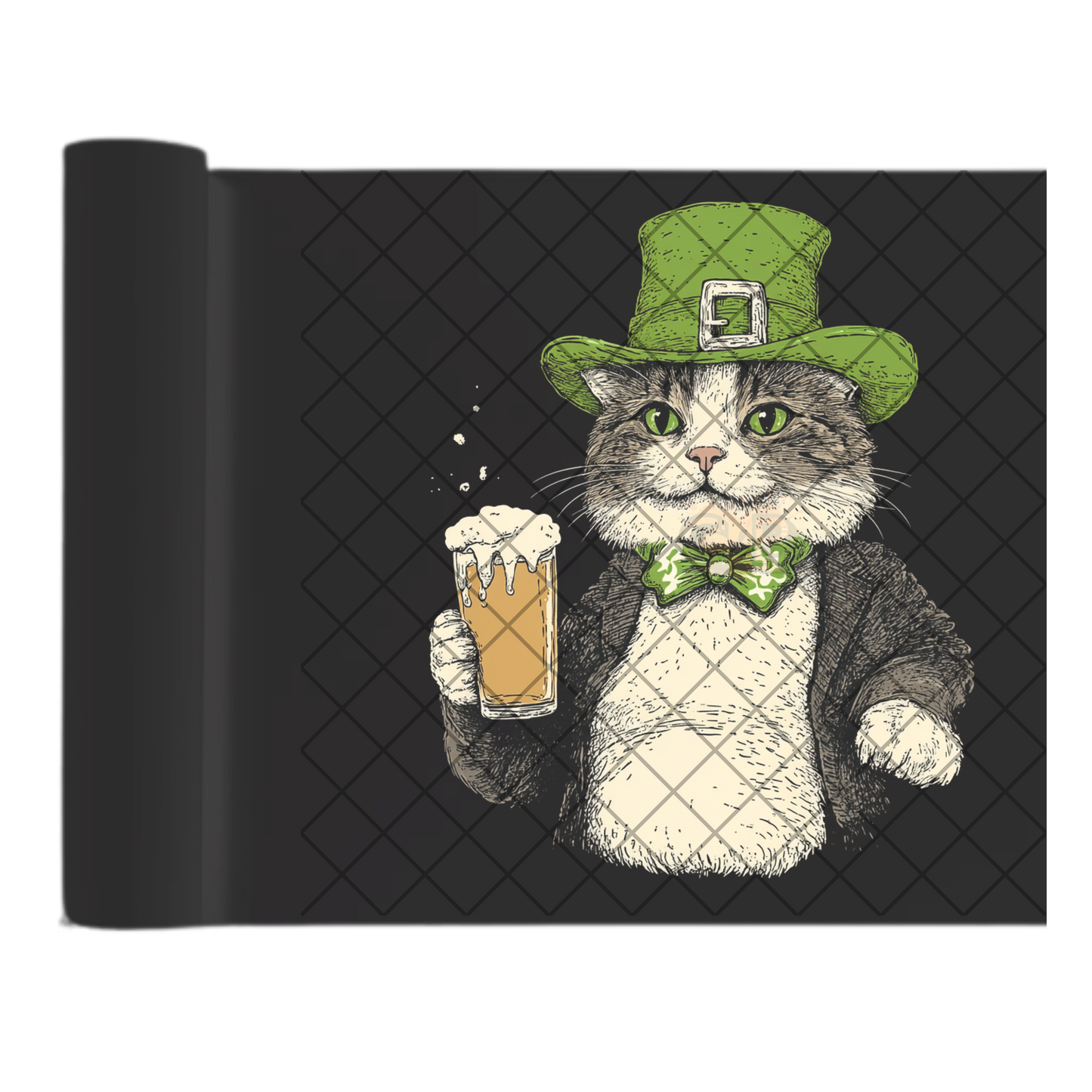 Shamrock Cat Bow Tie - Direct Print Film Transfer for T-Shirts, Cotton, Polyester & Blends - High-Quality DTF Print