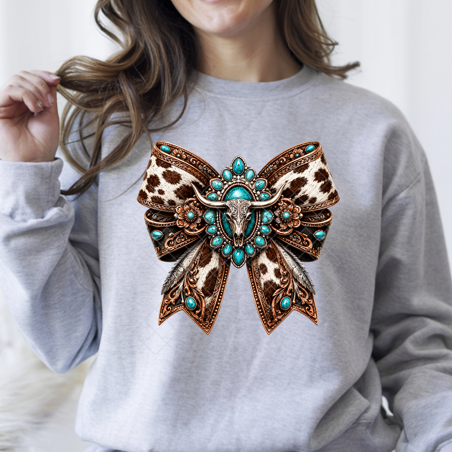 Western Cow Print Bow - Premium Graphic T-Shirt for Casual Wear