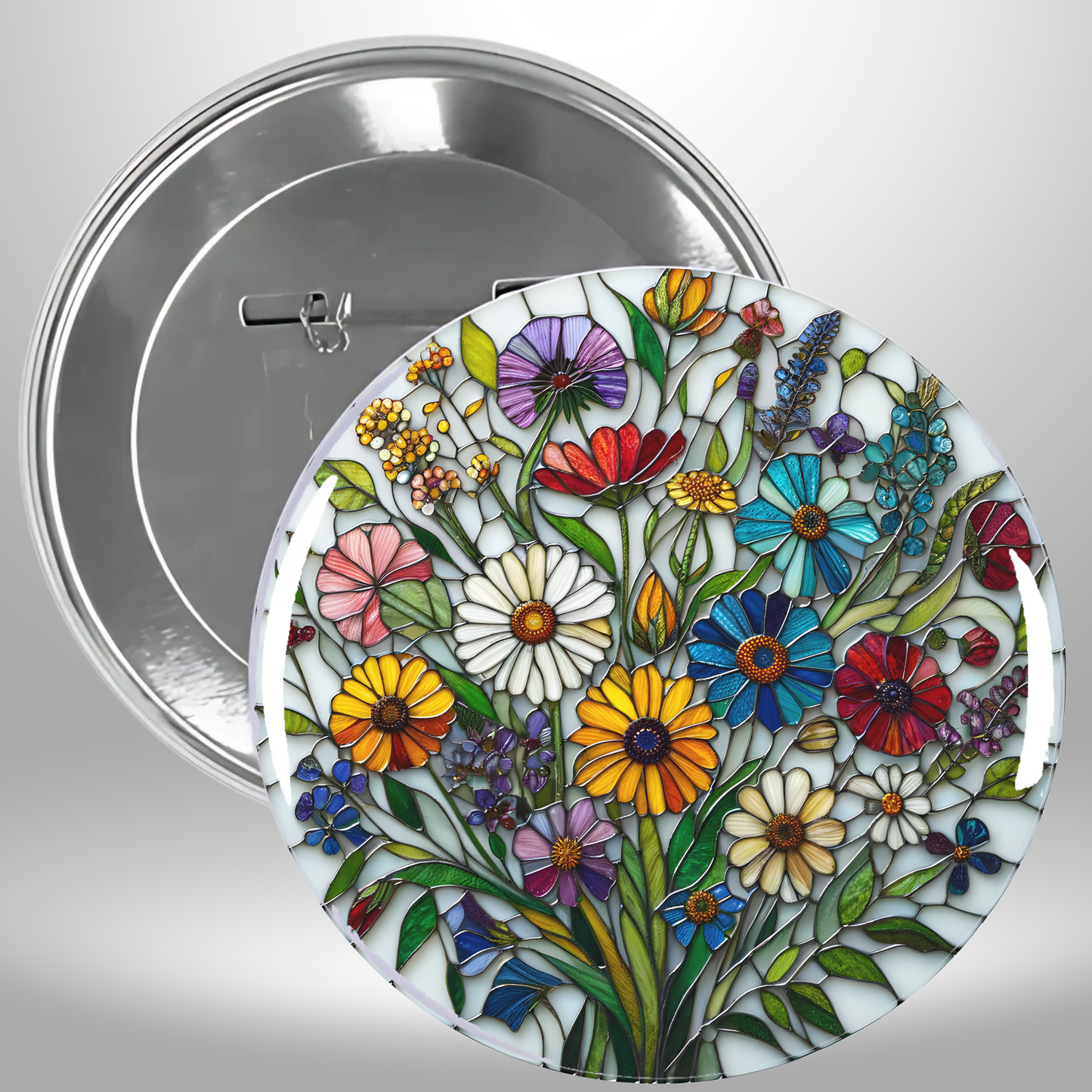 Wild Flower Stained Glass Pinback Button