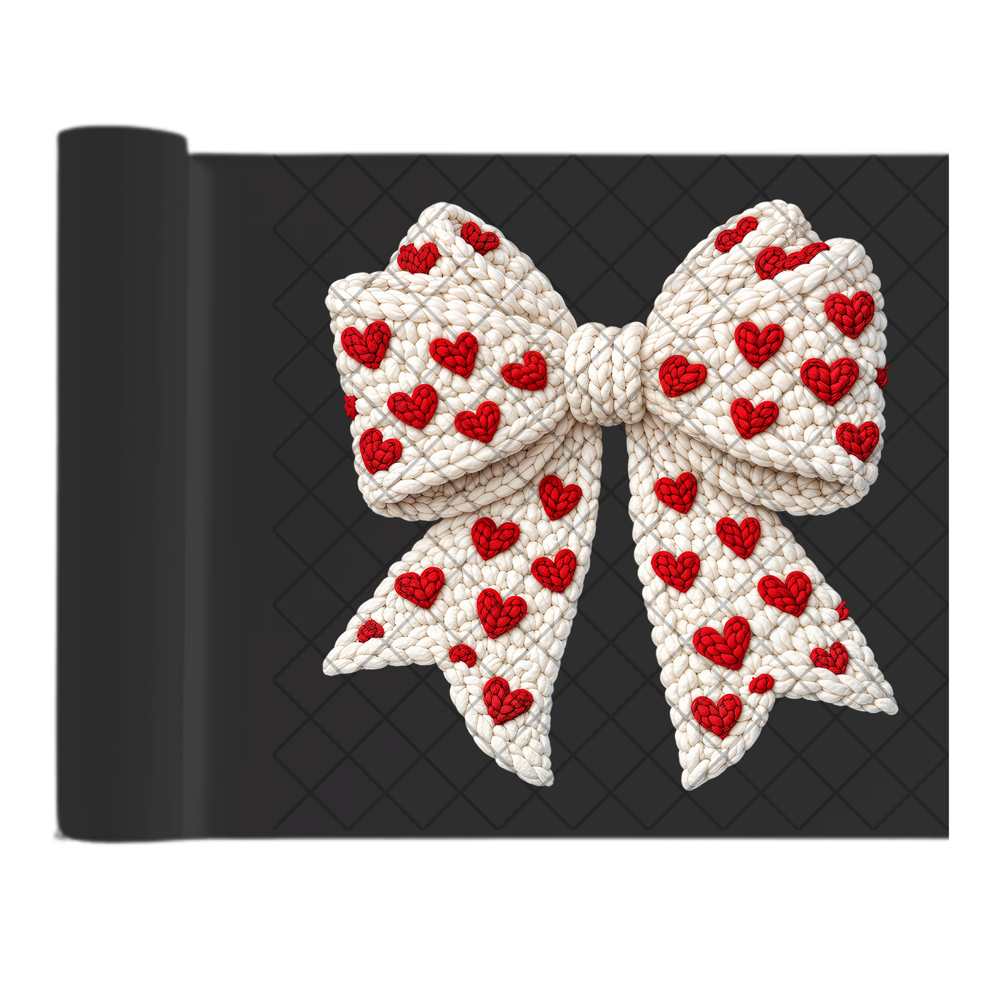 Faux Crochet Bow With Hearts - Direct Transfer Print, Ready To Press For T-Shirts, Cotton, Polyester & Blends - Tshirt Business Quality