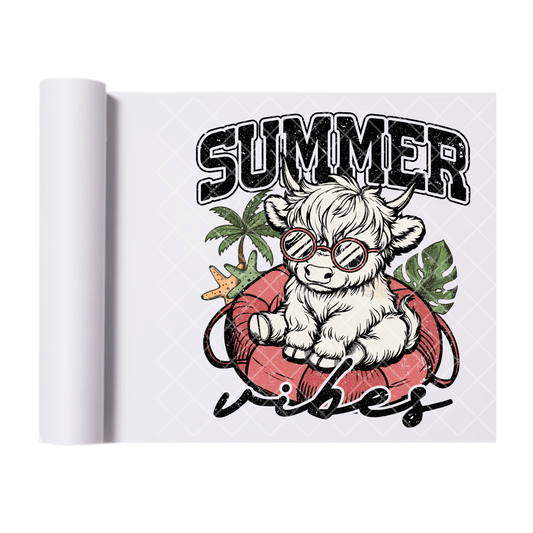Highland Cow Summer Vibes - Direct Print Film Transfer for Trendy T-Shirts, Cotton, Polyester & Blends - High-Quality Print