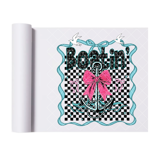 Boat’in Anchor Pink Bow - Direct Print Film Transfer for Trendy T-Shirts, Cotton, Polyester & Blends - High-Quality Print