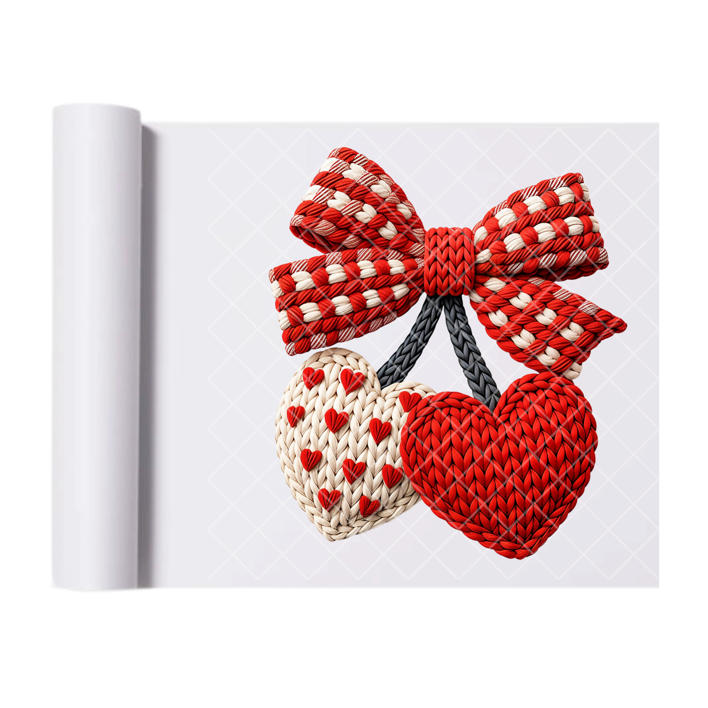 Faux Crochet Heart and Ribbon - Direct Transfer Print, Ready To Press For T-Shirts, Cotton, Polyester & Blends - Tshirt Business Quality