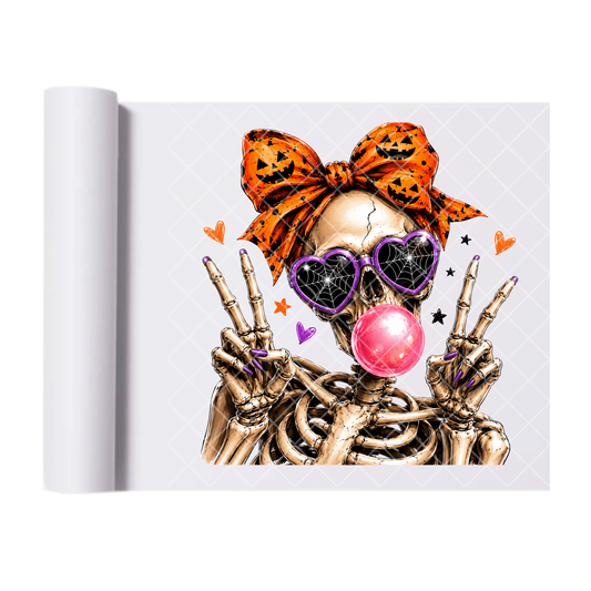 Peace Sign Skelly Gal - Ready To Press Print Transfer for Apparel, Cotton, Polyester & Blends - High-Quality Print- Commercial Grade