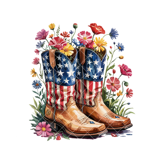 American Cowboy Boots Floral PNG