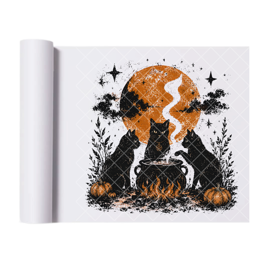 Black Cats Casting Spells - Ready To Press Print Transfer for Apparel, Cotton, Polyester & Blends - High-Quality Print- Commercial Grade