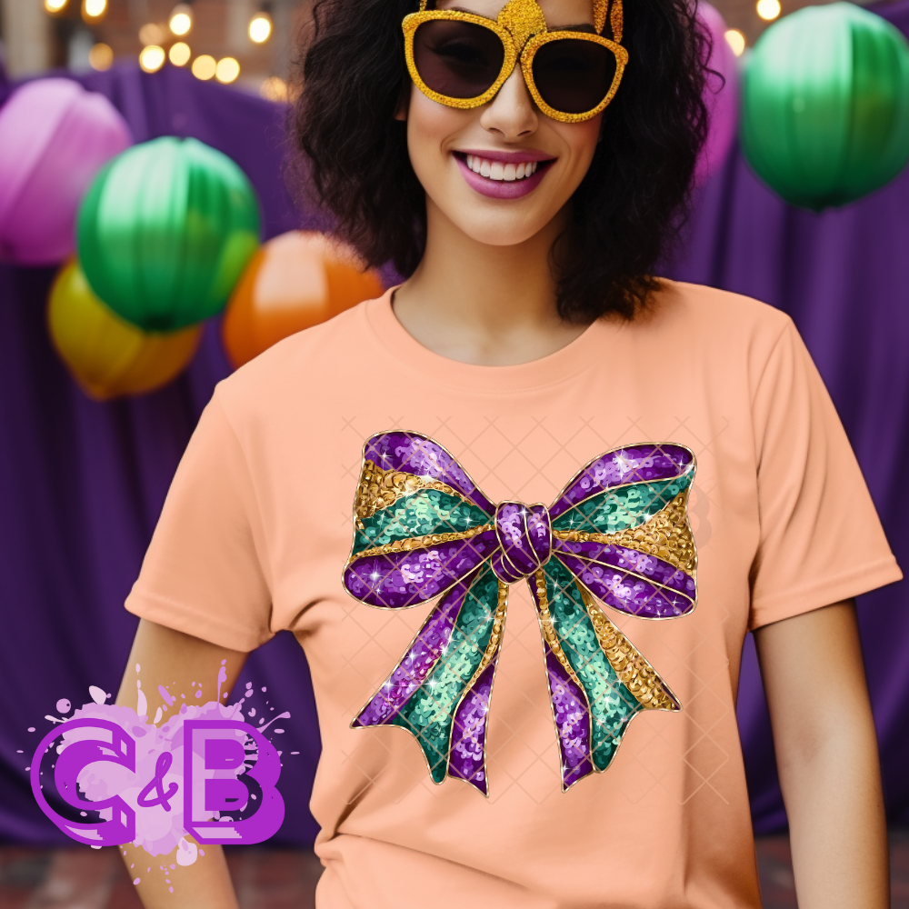 Glitter Mardi Gras colors bow PNG