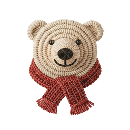 Polar Bear Red Scarf Faux Crochet PNG File