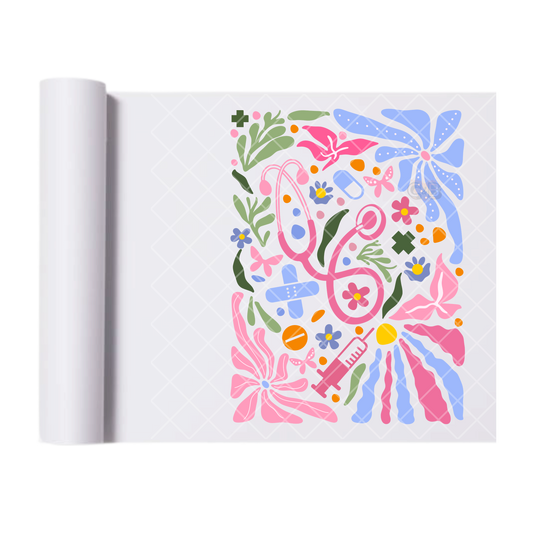 Nurse Life in Bloom - Direct Print Film Transfer for T-Shirts, Cotton, Polyester & Blends - High-Quality Print