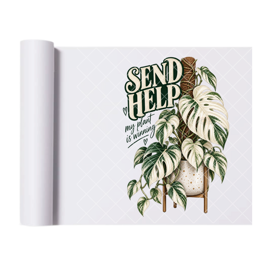 Send Help My Plant Is Winning Variegated Monstera - Ready To Press Print Transfer for Apparel, Cotton, Polyester & Blends - High-Quality Print- Commercial Grade