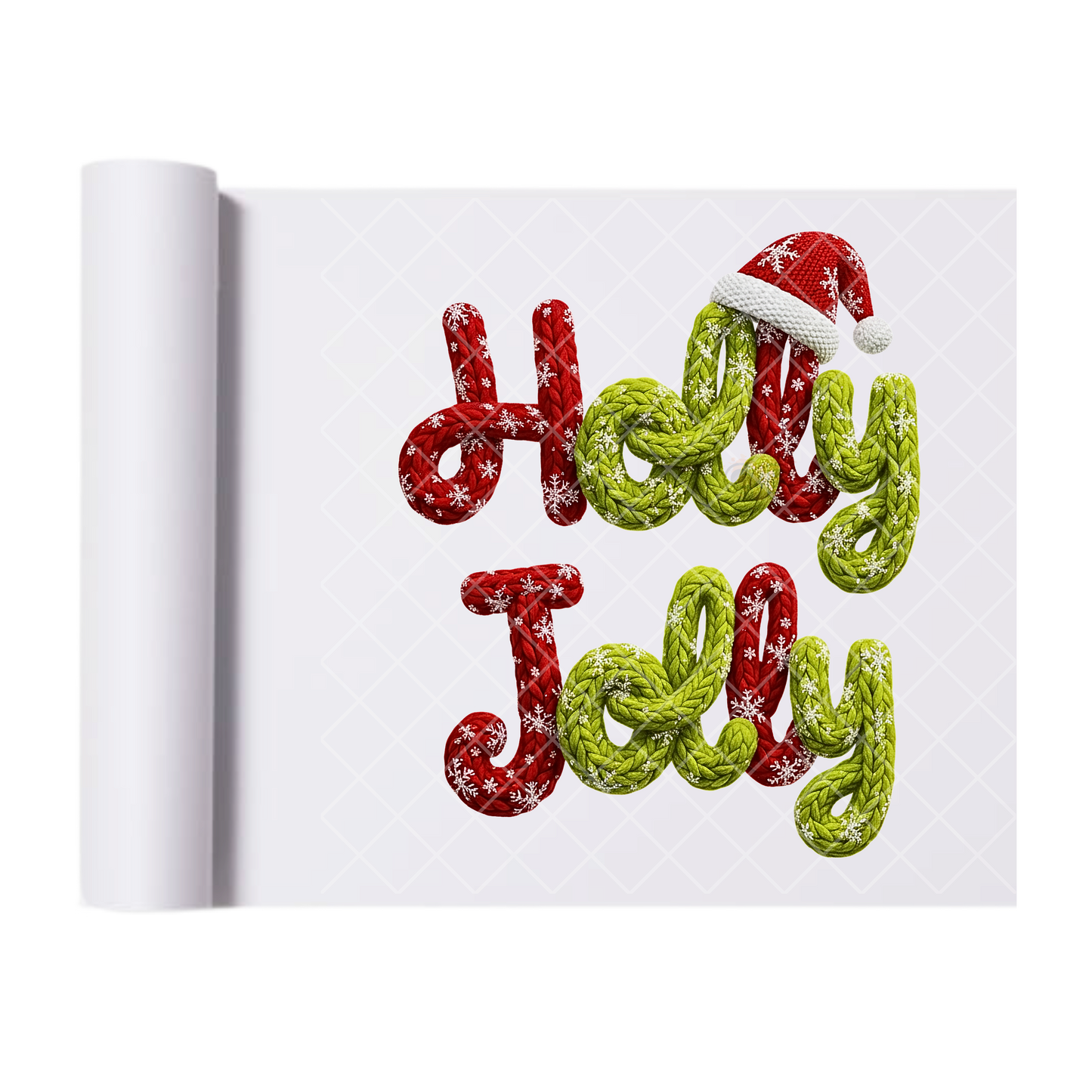 Holly Jolly Faux Yarn - Ready To Press Print Transfer for Apparel, Cotton, Polyester & Blends - High-Quality Print- Commercial Grade