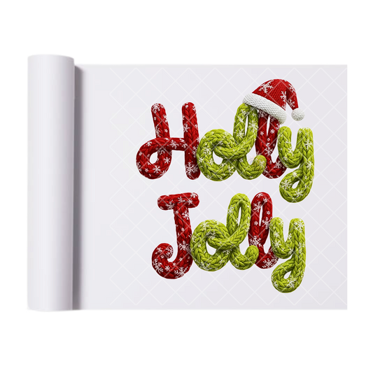 Holly Jolly Faux Yarn - Ready To Press Print Transfer for Apparel, Cotton, Polyester & Blends - High-Quality Print- Commercial Grade