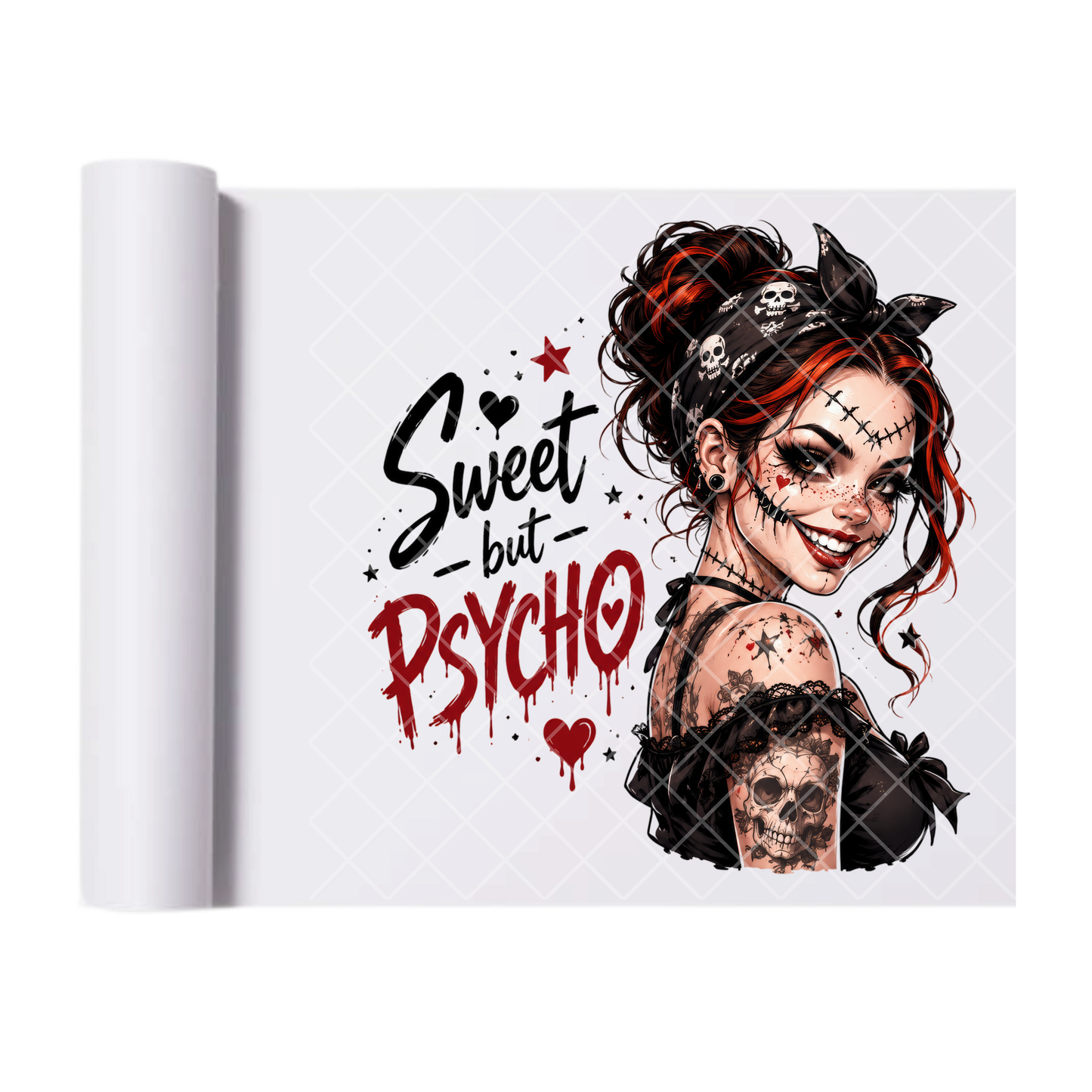 Sweet But Psycho Babe - Ready To Press Print Transfer for Apparel, Cotton, Polyester & Blends - High-Quality Print- Commercial Grade