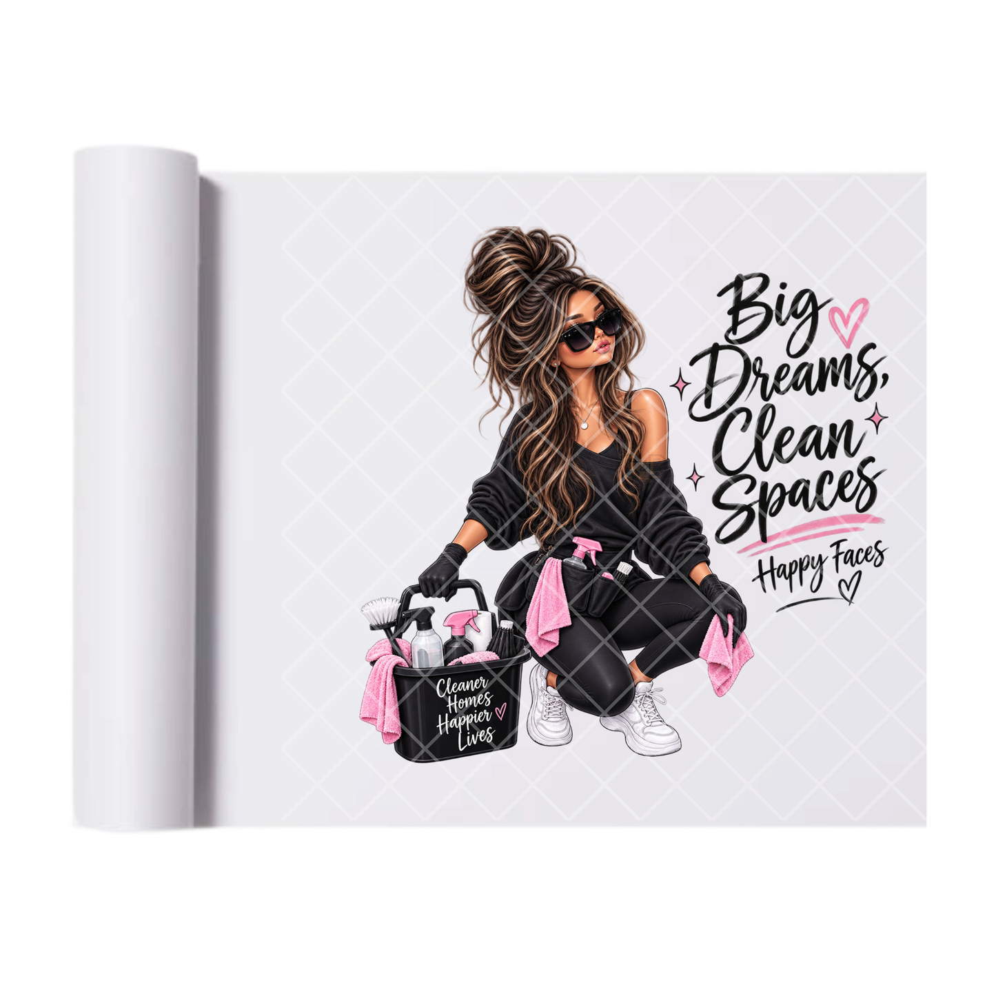 Big Dreams Cleaning Lady - Direct Print Film Transfer for T-Shirts, Cotton, Polyester & Blends - High-Quality Print