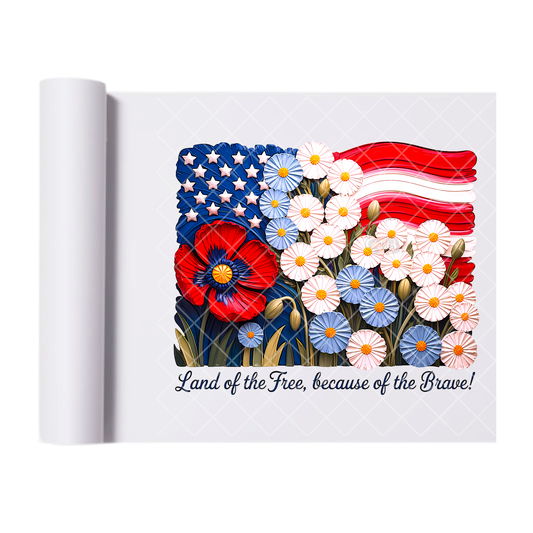 Gesso Paint Patriotic Floral - Direct Print Film Transfer for Trendy T-Shirts, Cotton, Polyester & Blends - High-Quality Print