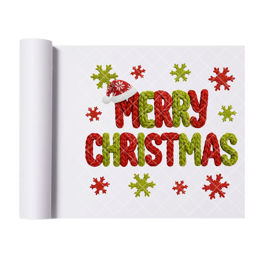 Merry Christmas Faux Yarn - Direct-To-Film Heat Transfer for T-Shirts, Cotton, Polyester & Blends - High-Quality Print