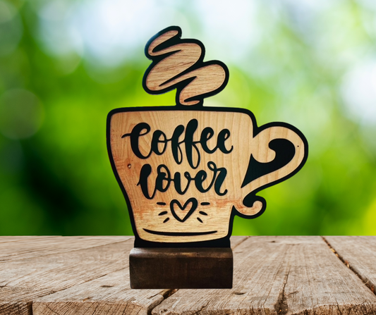 Coffee Lover Handcrafted CNC Carved Wooden Decor – Rustic Home Accent