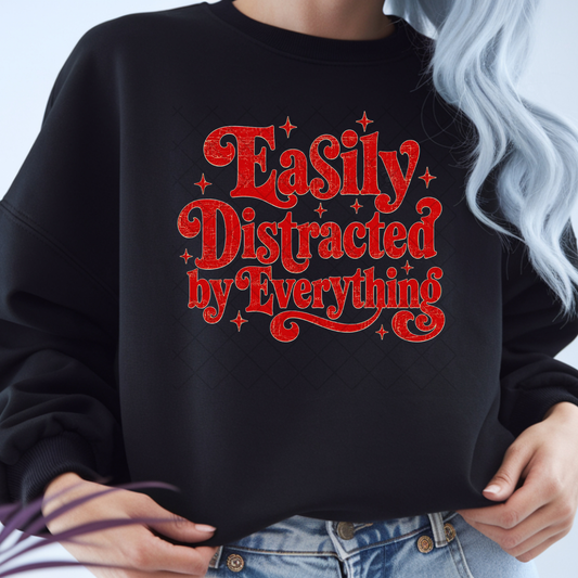 Easily Distracted By Everything Distressed - Premium Graphic T-Shirt for Casual Wear