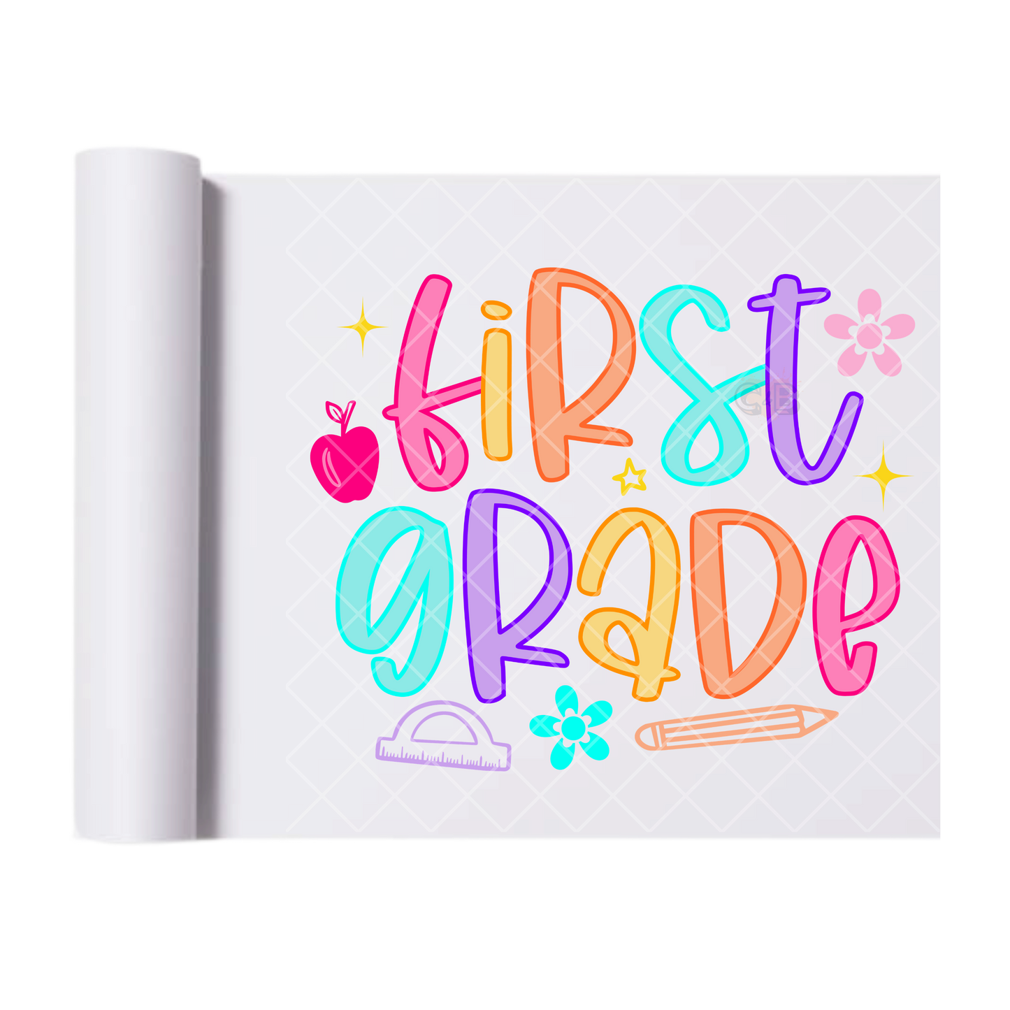 First Grade Neon Outline - Direct Print Film Transfer for T-Shirts, Cotton, Polyester & Blends - High-Quality Print