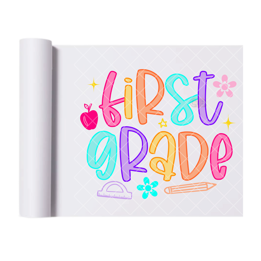First Grade Neon Outline - Direct Print Film Transfer for T-Shirts, Cotton, Polyester & Blends - High-Quality Print