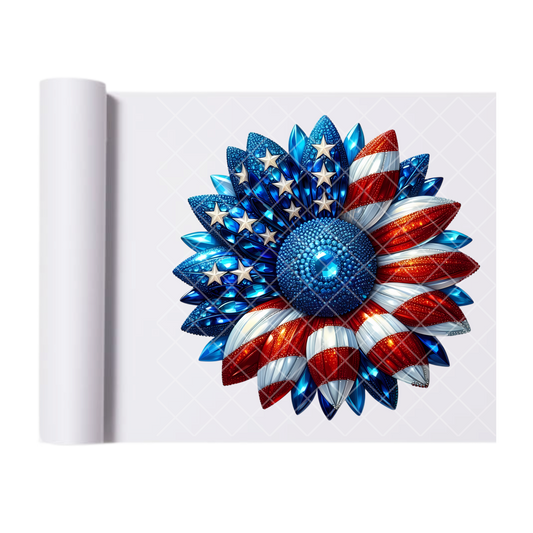 Sunflower American Flag - Direct Print Film Transfer for Trendy T-Shirts, Cotton, Polyester & Blends - High-Quality Print