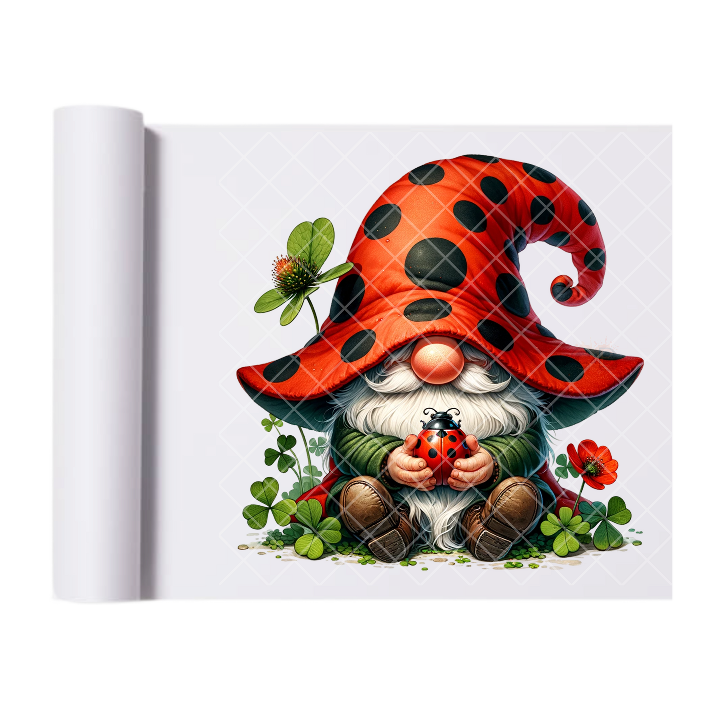 Ladybug Themed Gnome - Direct Print Film Transfer for T-Shirts, Cotton, Polyester & Blends - High-Quality Print