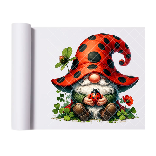Ladybug Themed Gnome - Direct Print Film Transfer for T-Shirts, Cotton, Polyester & Blends - High-Quality Print