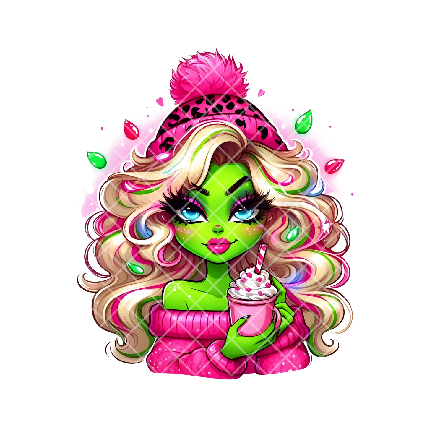 Glam Girl Pink Green Girl PNG