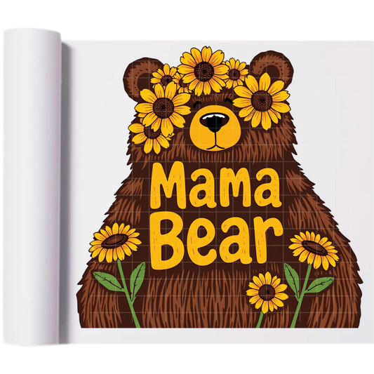 Mama Bear Sunflowers - Direct Print Film Transfer for T-Shirts, Cotton, Polyester & Blends - High-Quality Print