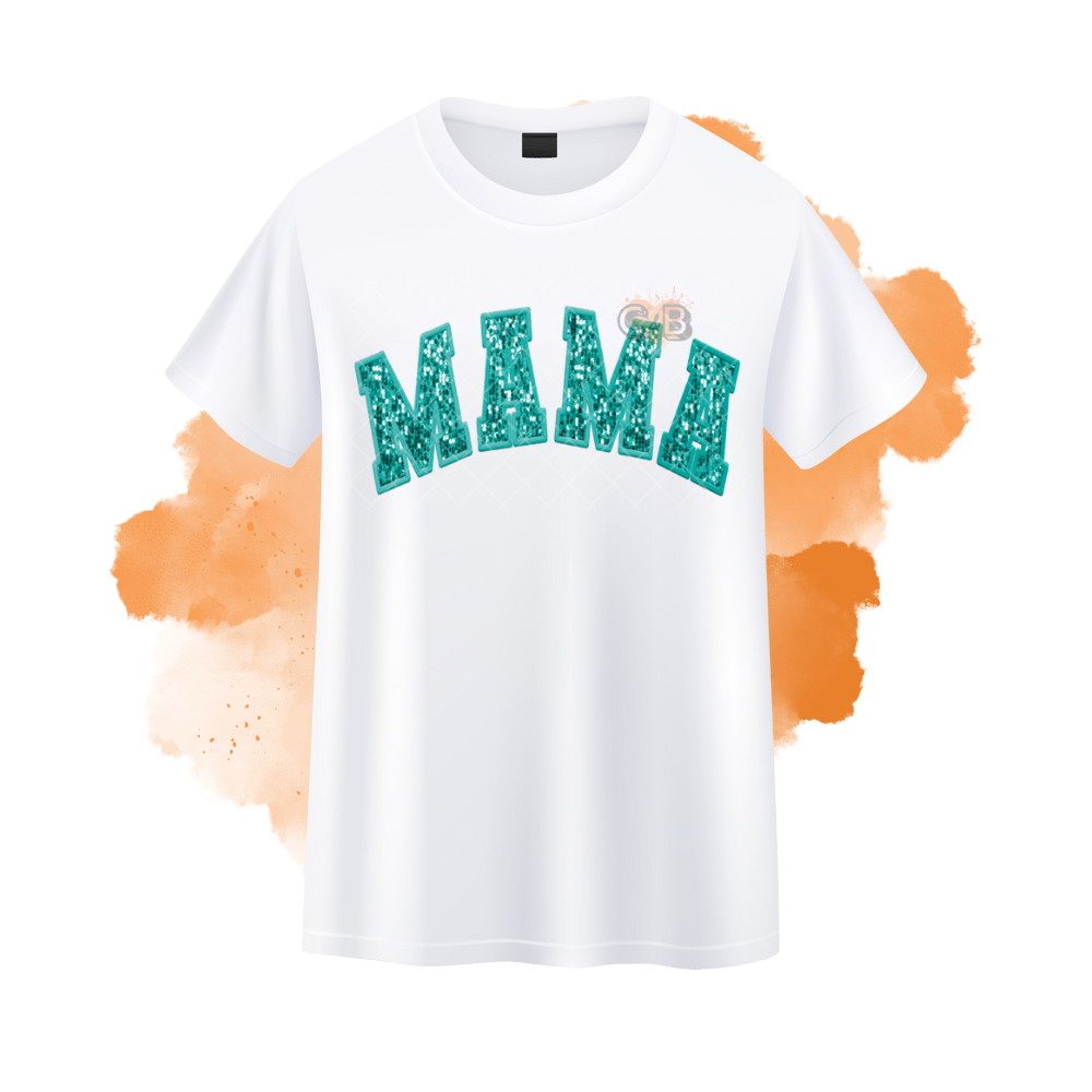 Teal Glitter MAMA Curve T-Shirt