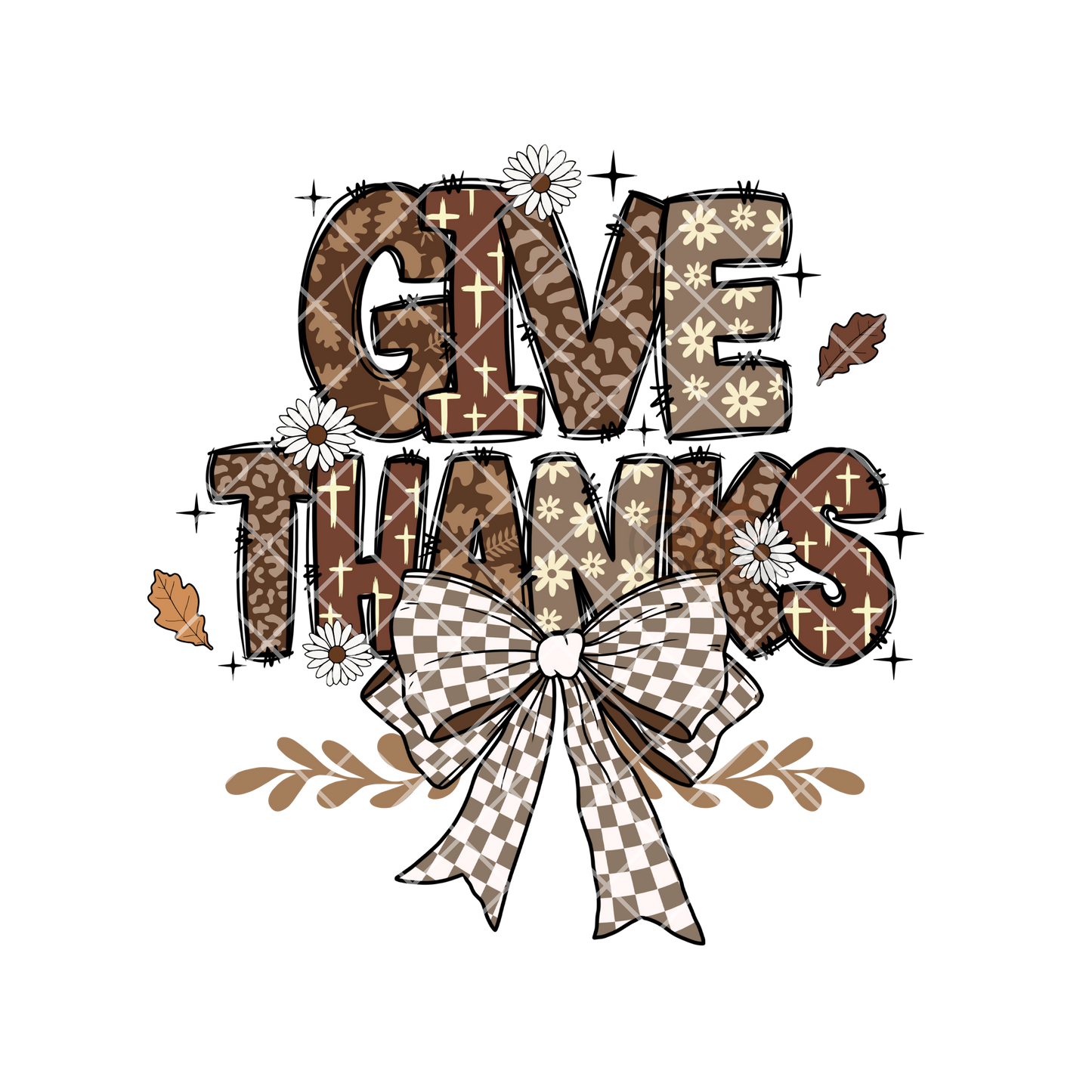 Give Thanks Checkered Bow PNG