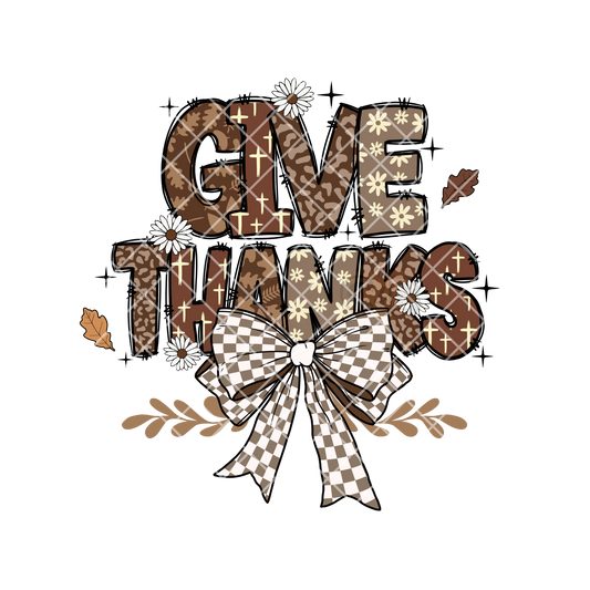 Give Thanks Checkered Bow PNG