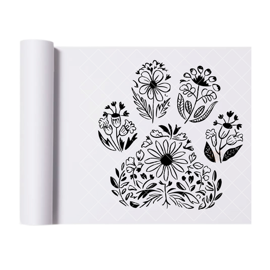 Paw Print Flower Doodle Inlay - Direct Print Film Transfer for Trendy T-Shirts, Cotton, Polyester & Blends - High-Quality Print
