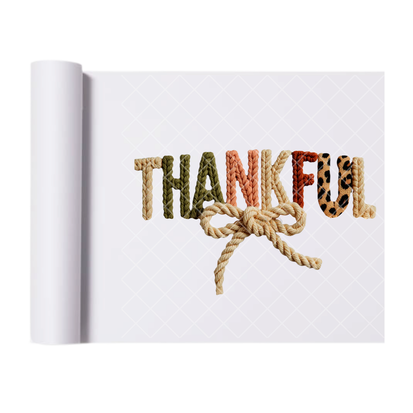 Thankful Faux Crochet - Ready To Press Print Transfer for Apparel, Cotton, Polyester & Blends - High-Quality Print- Commercial Grade
