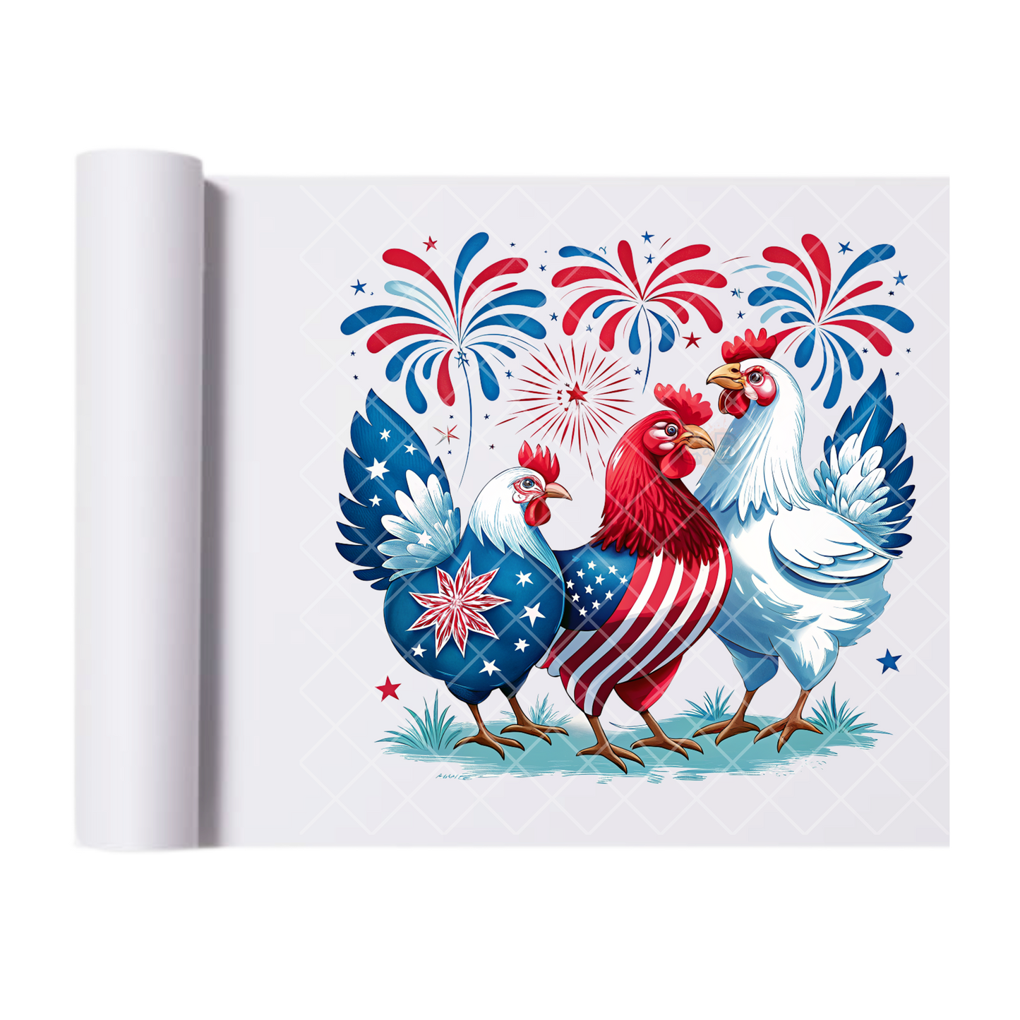 Rooster Patriot Celebration - Direct Print Film Transfer for Trendy T-Shirts, Cotton, Polyester & Blends - High-Quality Print