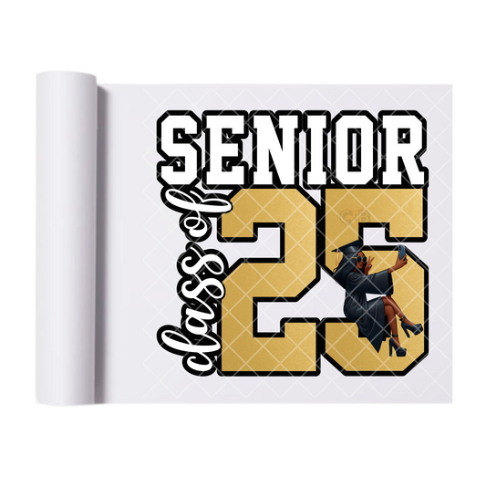 Class of 2025 Ebony Senior - Direct Print Film Transfer for Trendy T-Shirts, Cotton, Polyester & Blends - High-Quality Print