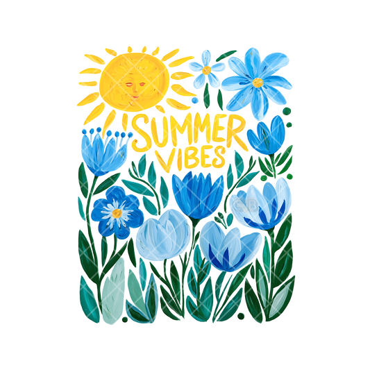 Summer Vibes Blue Tulip Painting PNG
