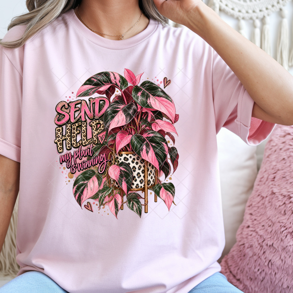 Send Help My Plant Is Winning Pink Princess Leopard - Premium Graphic T-Shirt for Casual Wear