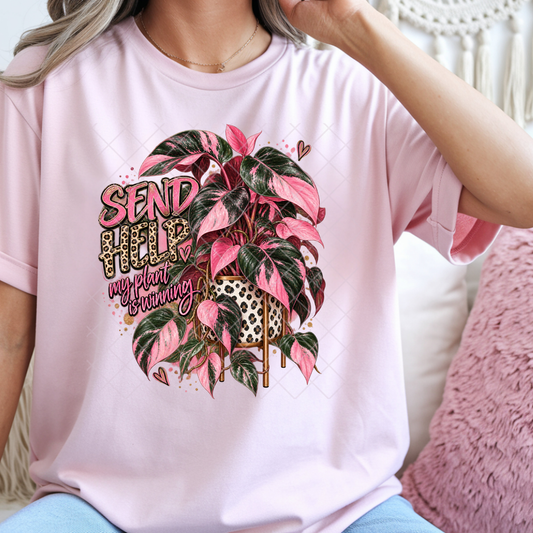 Send Help My Plant Is Winning Pink Princess Leopard - Premium Graphic T-Shirt for Casual Wear