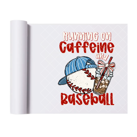 Running on baseball and caffeine - Direct Print Film Transfer for T-Shirts, Cotton, Polyester & Blends - High-Quality Print
