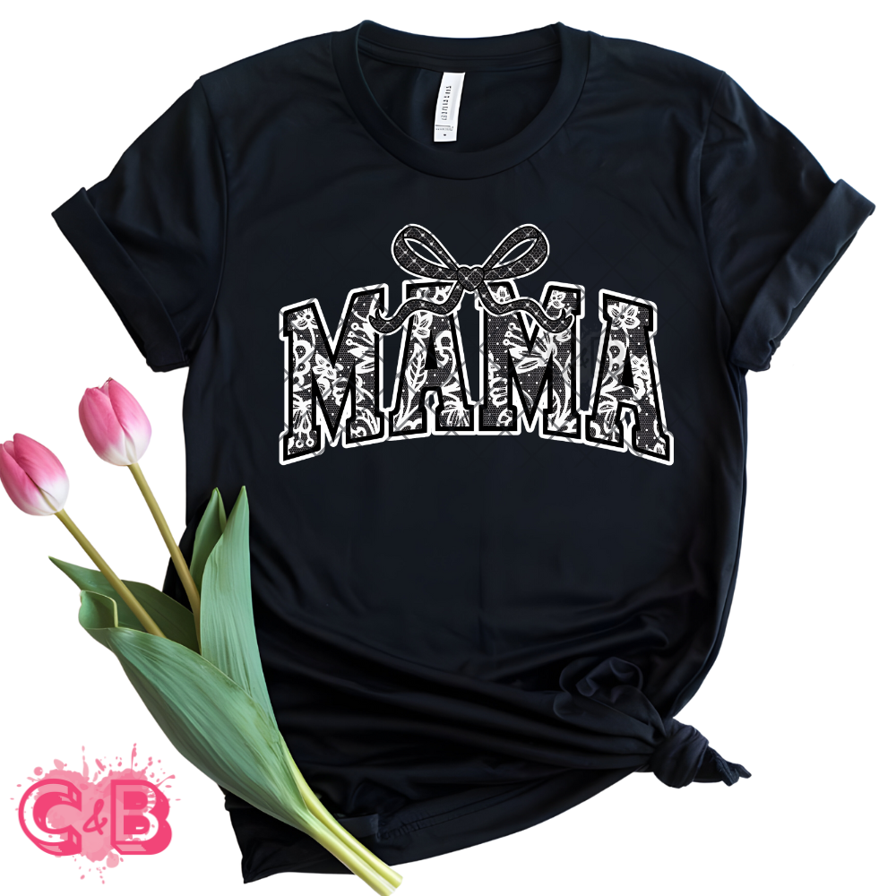 Mama Black and White Ornate PNG