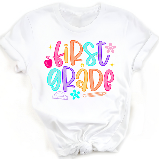 First Grade Neon Outline - Premium Graphic T-Shirt for Casual Wear