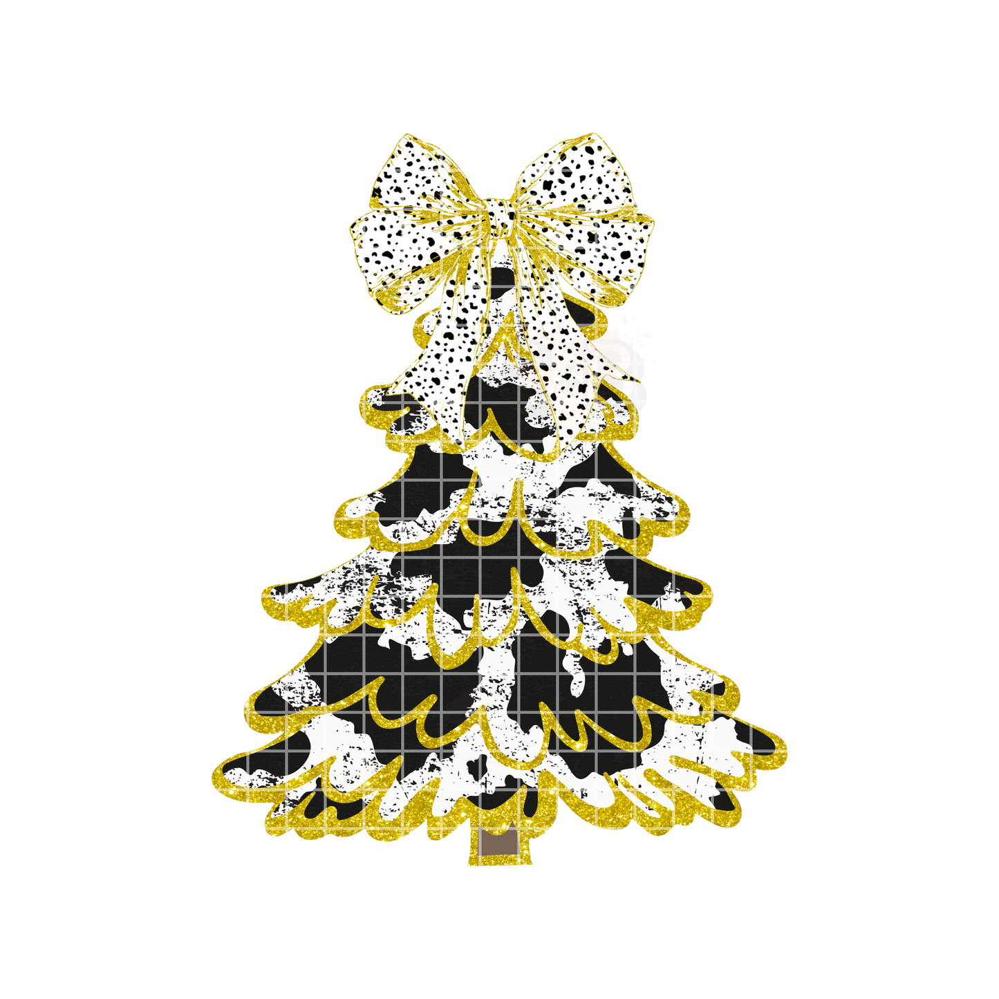 Christmas Tree White & Gold Bow PNG