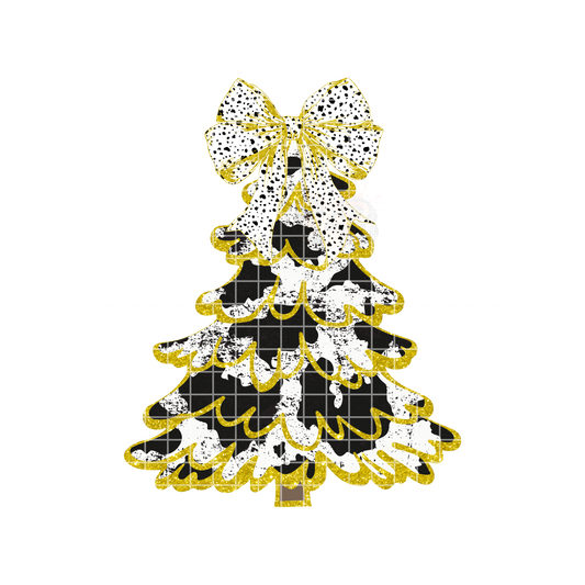 Christmas Tree White & Gold Bow PNG